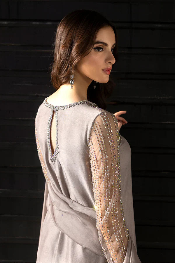 Charcoal Grey Festive Wear Set with Sheer Dupatta