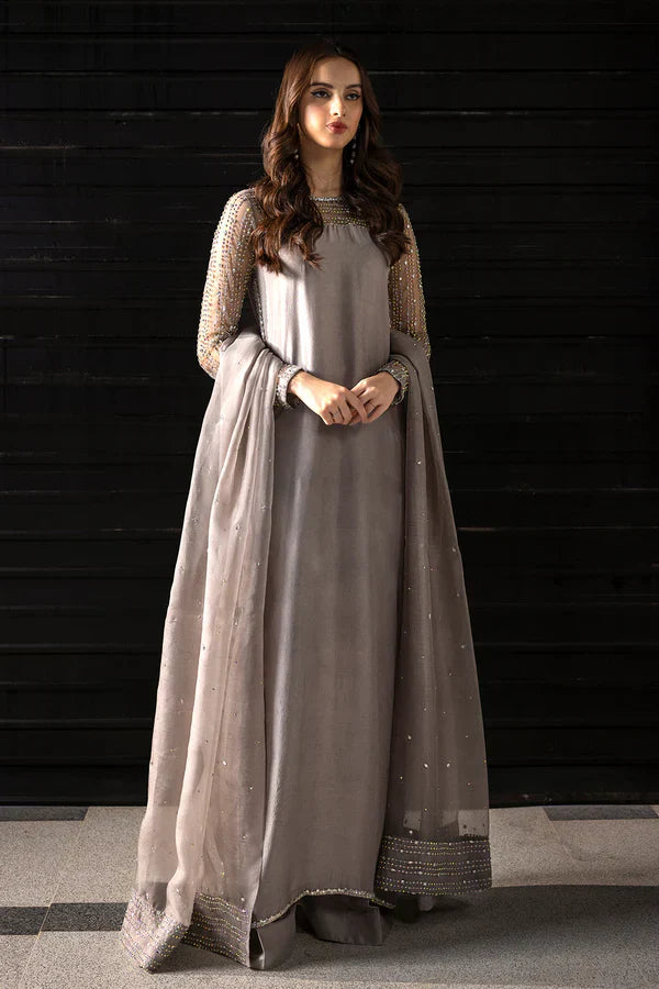 Charcoal Grey Festive Wear Set with Sheer Dupatta