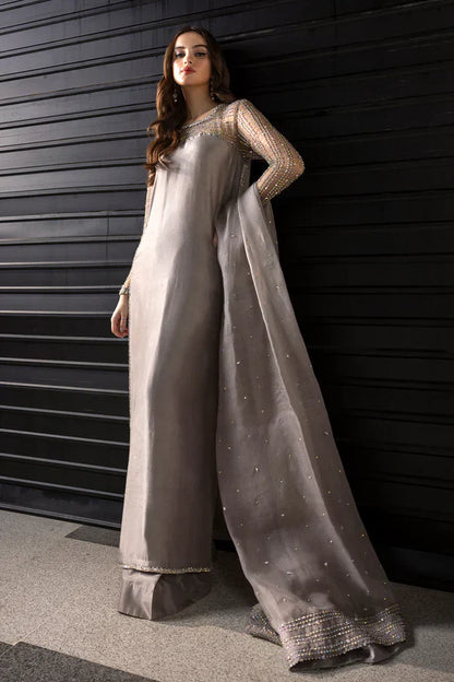 Charcoal Grey Festive Wear Set with Sheer Dupatta